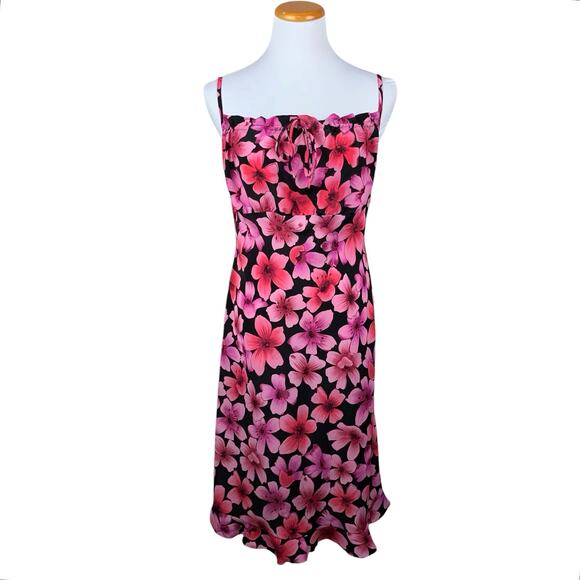 Vintage jr-s.com Dress Pink Black Floral 90s Y2K Women's 9 10 - Picture 1 of 12